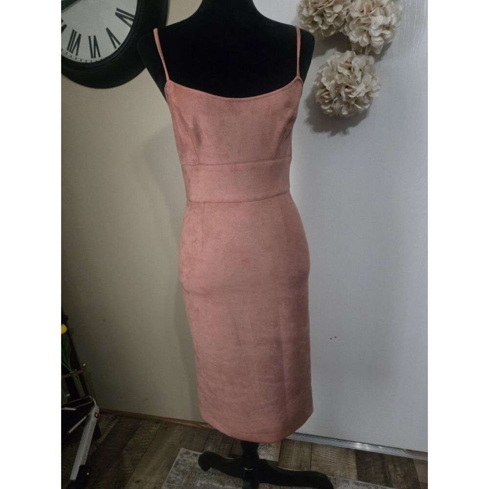 BCBGMAXAZRIA - Alese Faux Suede Midi Sheath Dress Rose Pink - Size S - Picture 3 of 5